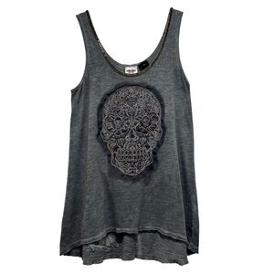 Harley-Davidson Women's Sz M Gray Beaded Sugar Skull Tank Top Burnout High Low